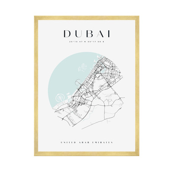 Poster Dubai city map circle 40X50 cm + gold frame