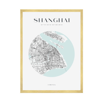 Poster Shanghai city map circle 40X50 cm + gold frame