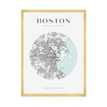 Poster Boston city map circle 40X50 cm + gold frame