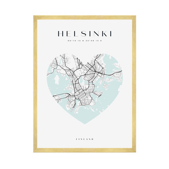 Poster Helsinki city map heart 40X50 cm + gold frame