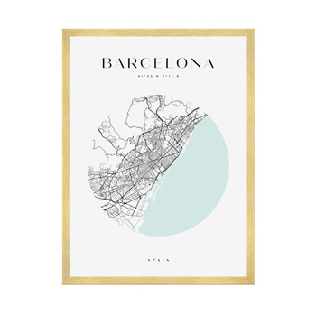 Poster Barcelona city map circle 40X50 cm + gold frame