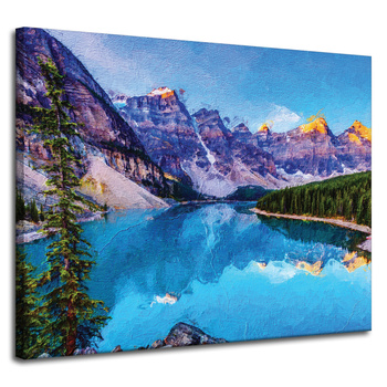 Canvas Print River Mountains Nature Forests 100x80 cm