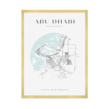 Poster Abu Dhabi city map circle 40X50 cm + gold frame