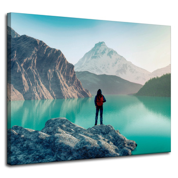 Canvas Print Mountain Climbing Lake Nature Landscape 100x80 cm
