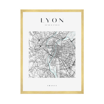 Poster Lyon city map square 40X50 cm + gold frame