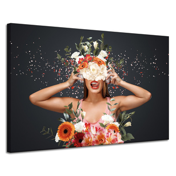 Canvas Print Flowers Woman Nature Headphones Art 120x80 cm