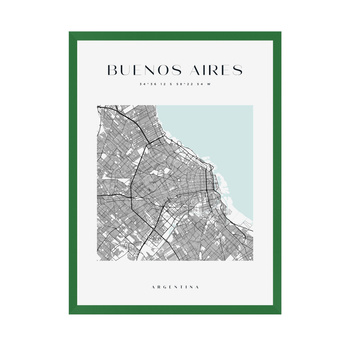 Poster Buenos Aires city map square 40X50 cm + green frame