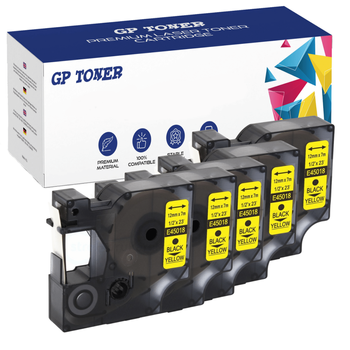 5x Dymo Tape D1 45018 Yellow Black 12mmx7m GP-DY45018 x5