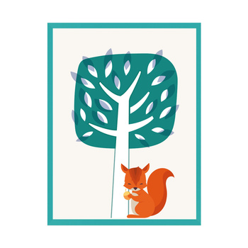 Baby Squirrel poster 24X30 cm + turquoise sea frame