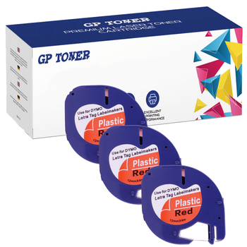 3x Dymo Tape LetraTag 59424 12mm x 4m Red Plastic - replacement GP-DY59424 x3