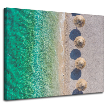 Canvas Print Shore Waves Calm Straw Umbrellas 100x80 cm