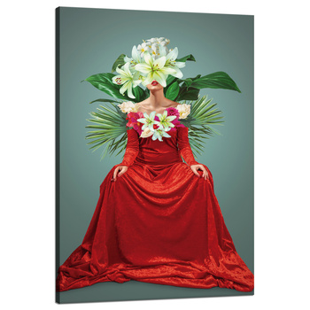 Canvas Print Red Dress Woman Flowers 80x120 cm