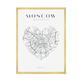 Poster Moscow city map heart 40X50 cm + gold frame