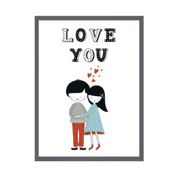 Children's poster Love you 21X29.7 cm + gray stone frame