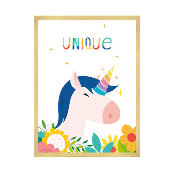 Children's Unicorn poster 30X40 cm + gold frame
