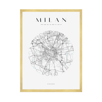 Poster Milan city map circle 40X50 cm + gold frame