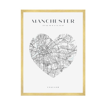 Poster Manchester city map heart 40X50 cm + gold frame