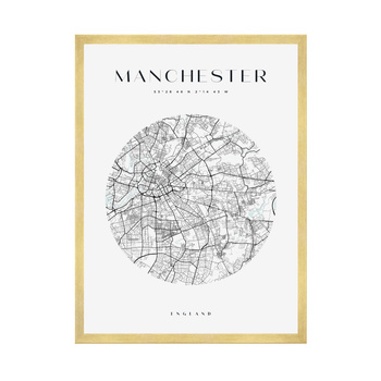 Poster Manchester city map circle 40X50 cm + gold frame
