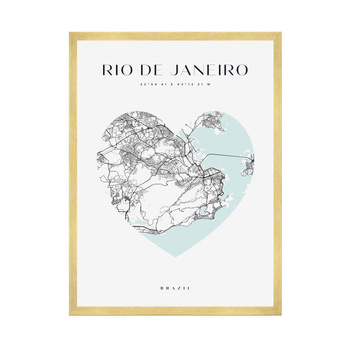 Poster Rio De Janeiro city map heart 40X50 cm + gold frame