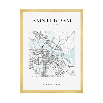 Poster Amsterdam city map square 40X50 cm + gold frame