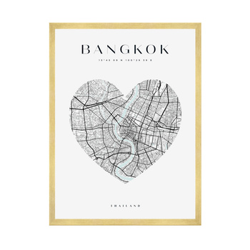 Poster Bangkok city map heart 40X50 cm + gold frame