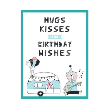 Hugs kisses Birthday Poster 24X30 cm + turquoise sea frame