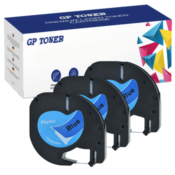 3x Dymo LetraTag 59426 Tape 12mm x 4m Blue Plastic - replacement GP-DY59426 x3