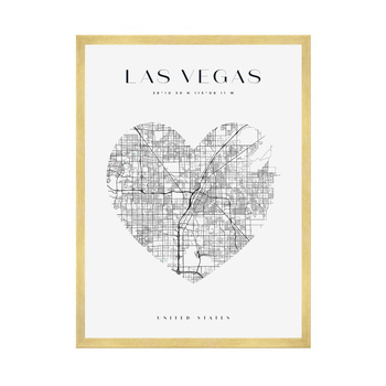 Poster Las Vegas city map heart 40X50 cm + gold frame