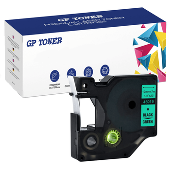 Tape for Dymo D1 45019 Green Black 12mmx7m GP-DY45019