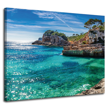 Canvas Print Landscape Rocks Water Trees Sun 100x80 cm