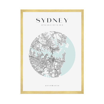 Poster Sydney city map circle 40X50 cm + gold frame
