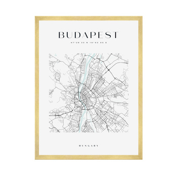 Poster Budapest city map square 40X50 cm + gold frame
