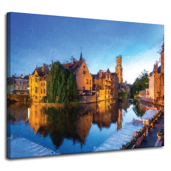 Canvas painting River City Evening Oil Style 100x80 cm