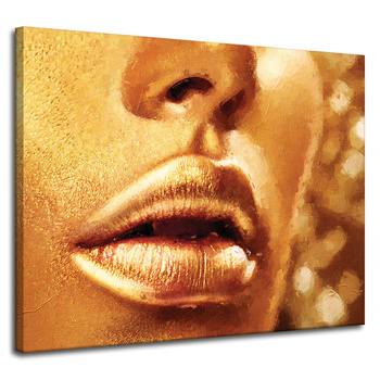 Canvas Print Golden Face and Lips Art Style 100x80 cm