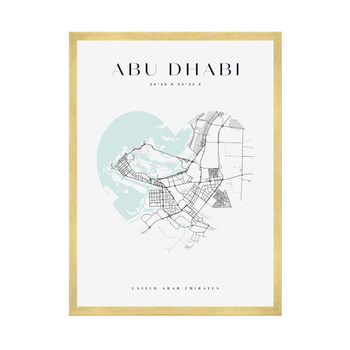 Poster Abu Dhabi city map heart 40X50 cm + gold frame