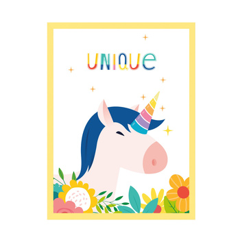 Children's Unicorn poster 24X30 cm + yellow frame