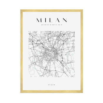 Poster Milan city map square 40X50 cm + gold frame