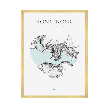 Poster Hong Kong city map heart 40X50 cm + gold frame