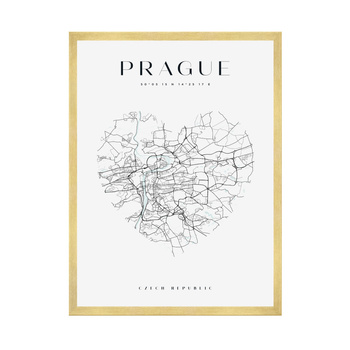 Poster Prague city map heart 40X50 cm + gold frame