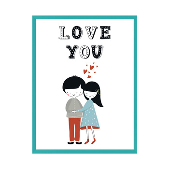 Children's poster Love you 24X30 cm + turquoise sea frame