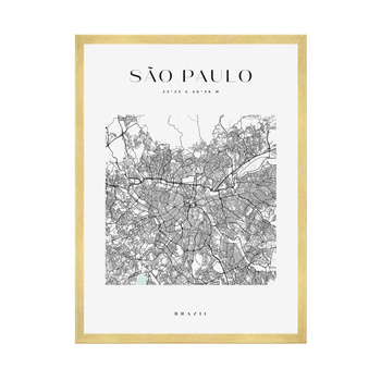 Poster Map of the city of Sao Paulo, square 40X50 cm + gold frame