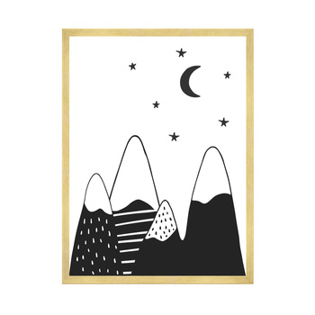 Poster Children's Mountains and Moon 40X50 cm + gold frame