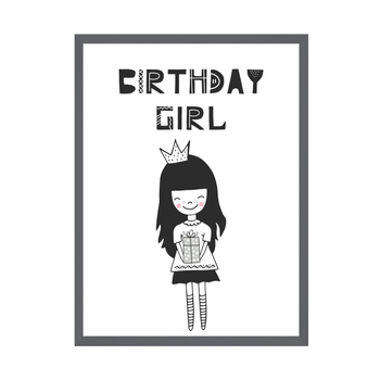 Birthday Poster Birthday girl 50X70 cm + gray stone frame