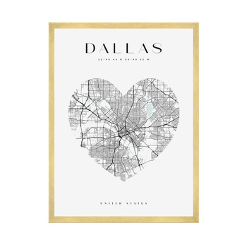Poster Dallas city map heart 40X50 cm + gold frame