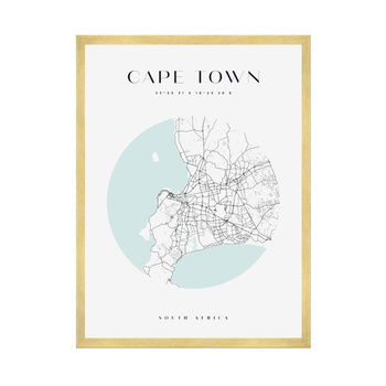 Poster Map of Cape Town circle 40X50 cm + gold frame
