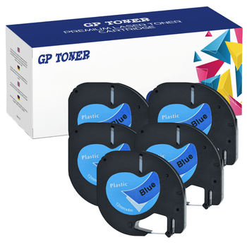 5x Dymo LetraTag 59426 Tape 12mm x 4m Blue Plastic - replacement GP-DY59426 x5