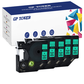 5x Dymo Tape D1 45019 Green Black 12mmx7m GP-DY45019 x5