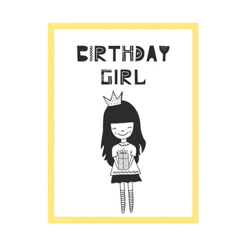 Birthday Poster Birthday girl 24X30 cm + yellow frame