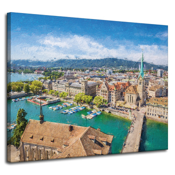 Canvas Print Pastel City Art Summer Landscape 100x80 cm