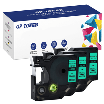 3x Dymo Tape D1 45019 Green Black 12mmx7m GP-DY45019 x3